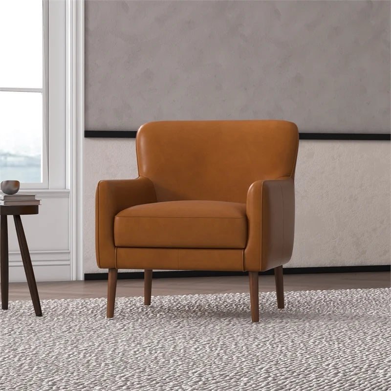 Tan Leather Tufted Accent Armchair Y2390