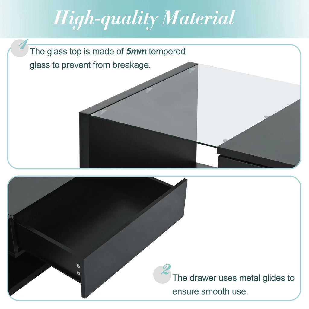 39.3" Black 2-Tier Coffee Table with Tempered Glass W869