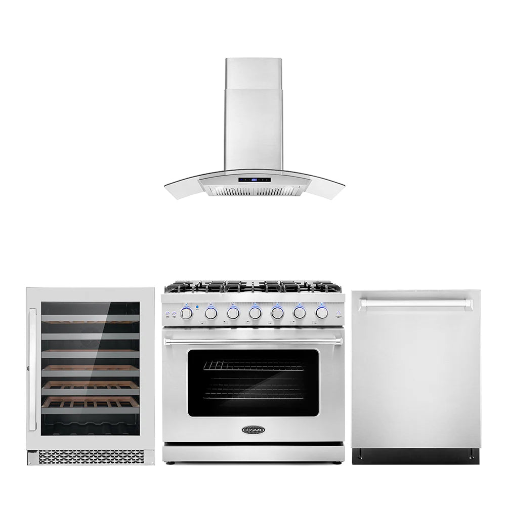 36 Gas Range, Wall Mount Range Hood, Dishwasher and Wine Cooler S937118