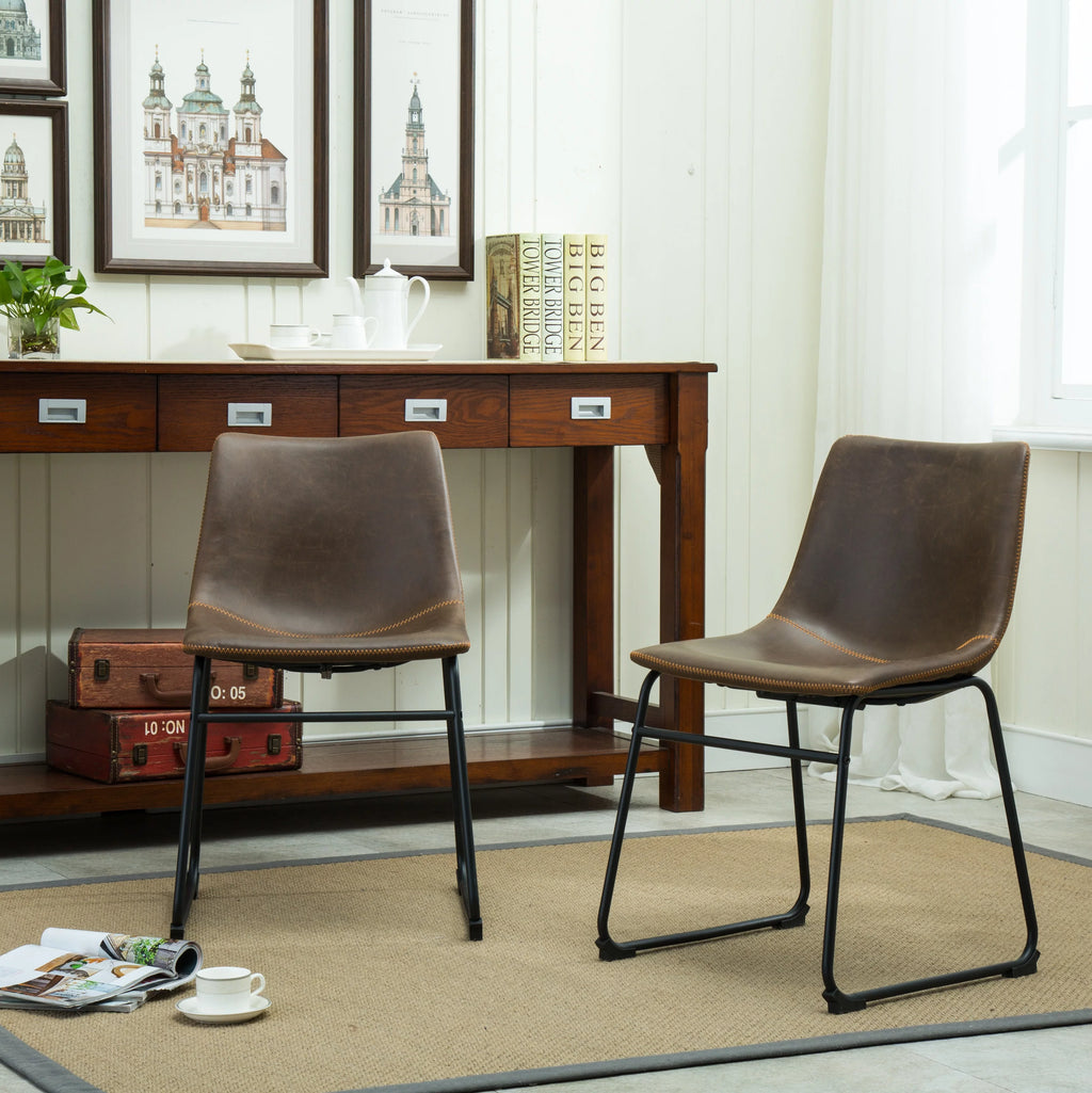 Antique Brown PU Leather Dining Chair Set of 2 P14258