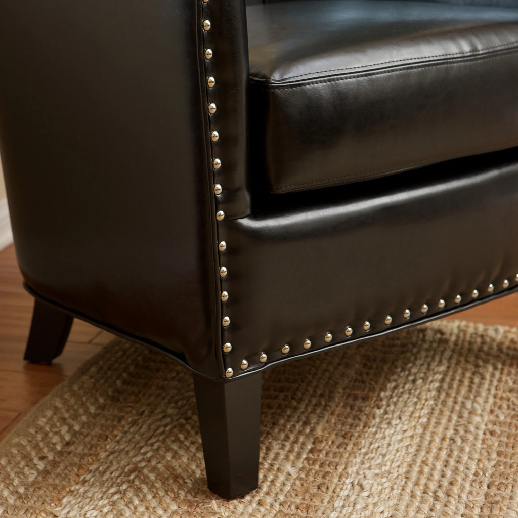 Black Bonded Leather Club Chair with Nailhead Trim O940650