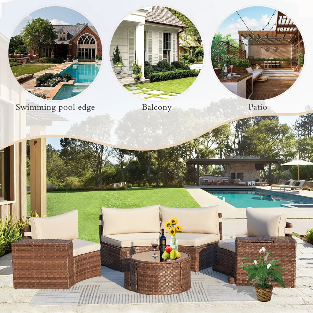 7 Piece Wicker Sectional Sofa and Glass Table Patio Set A3022