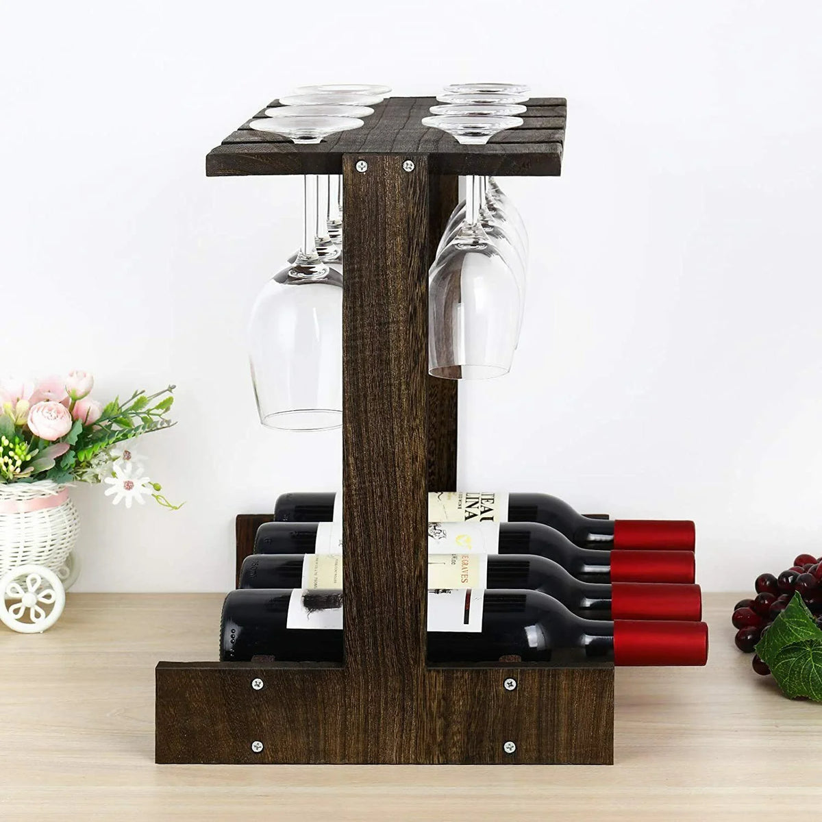 Countertop Wine Rack with 4 Glass Holder Q816