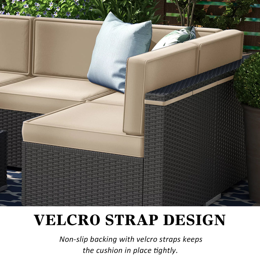 7 Piece Wicker Rattan Patio Furniture Set with Cushion and Glass Table I94718