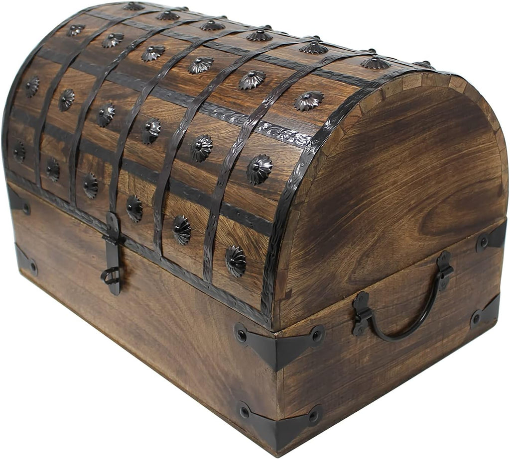 Pirate Treasure Chest with Iron Lock and Skeleton Key, X-Large 16 x 11 x 10.5 O72184