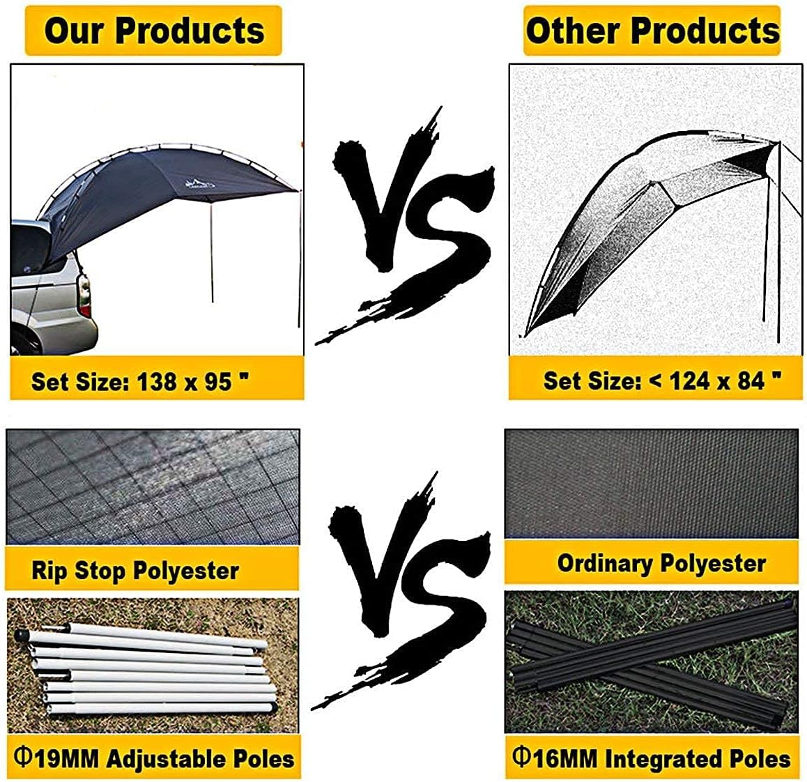 Teardrop Awning for SUV RVing, Car Camping, Trailer and Overlanding Light Weight Truck Canopy Durable Tear Resistant Tarp with 2 Sandbag C136250