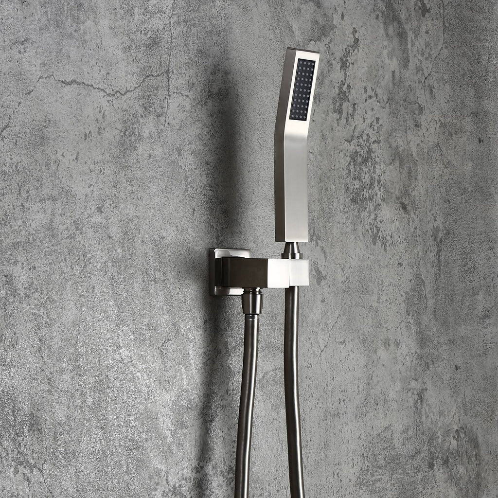 Brushed Nickel 10x22 Shower Set Rainfall Shower Head Handheld Spray C1577