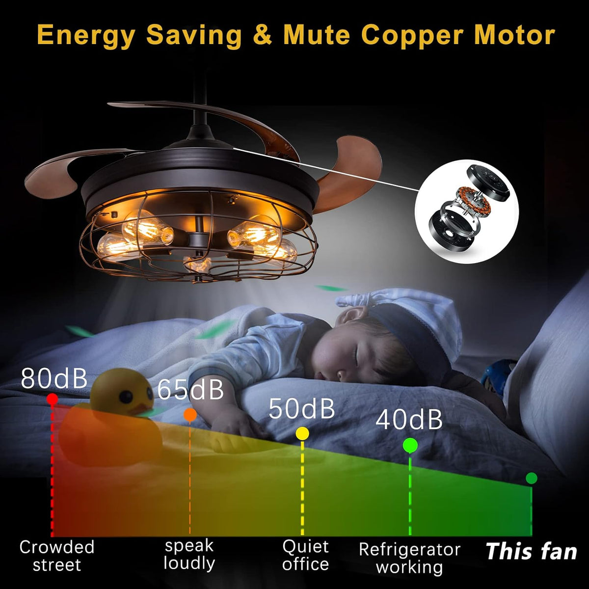 42'' Industrial Black Caged Ceiling Fan with Lights Remote Control E593288