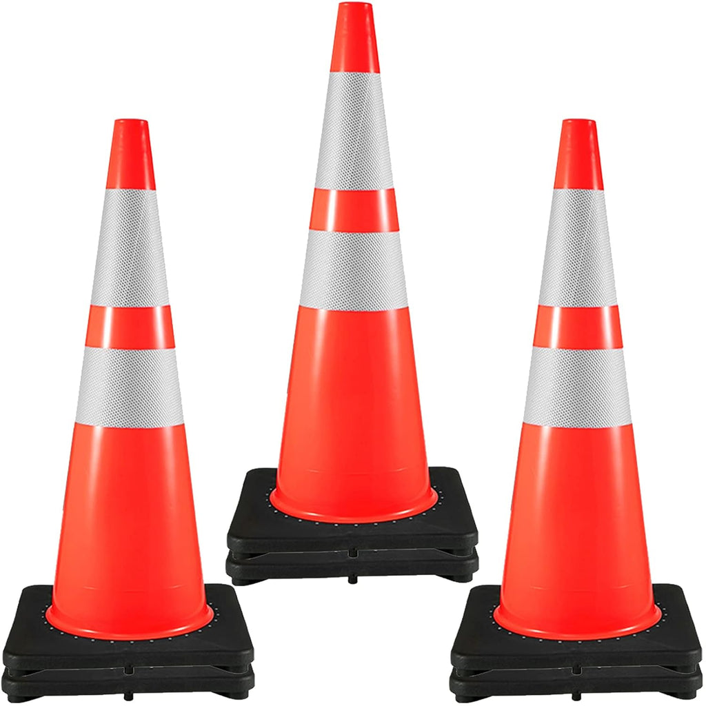18 in PVC Orange Traffic Cone with Reflective Collar and Black Weighted Base C607
