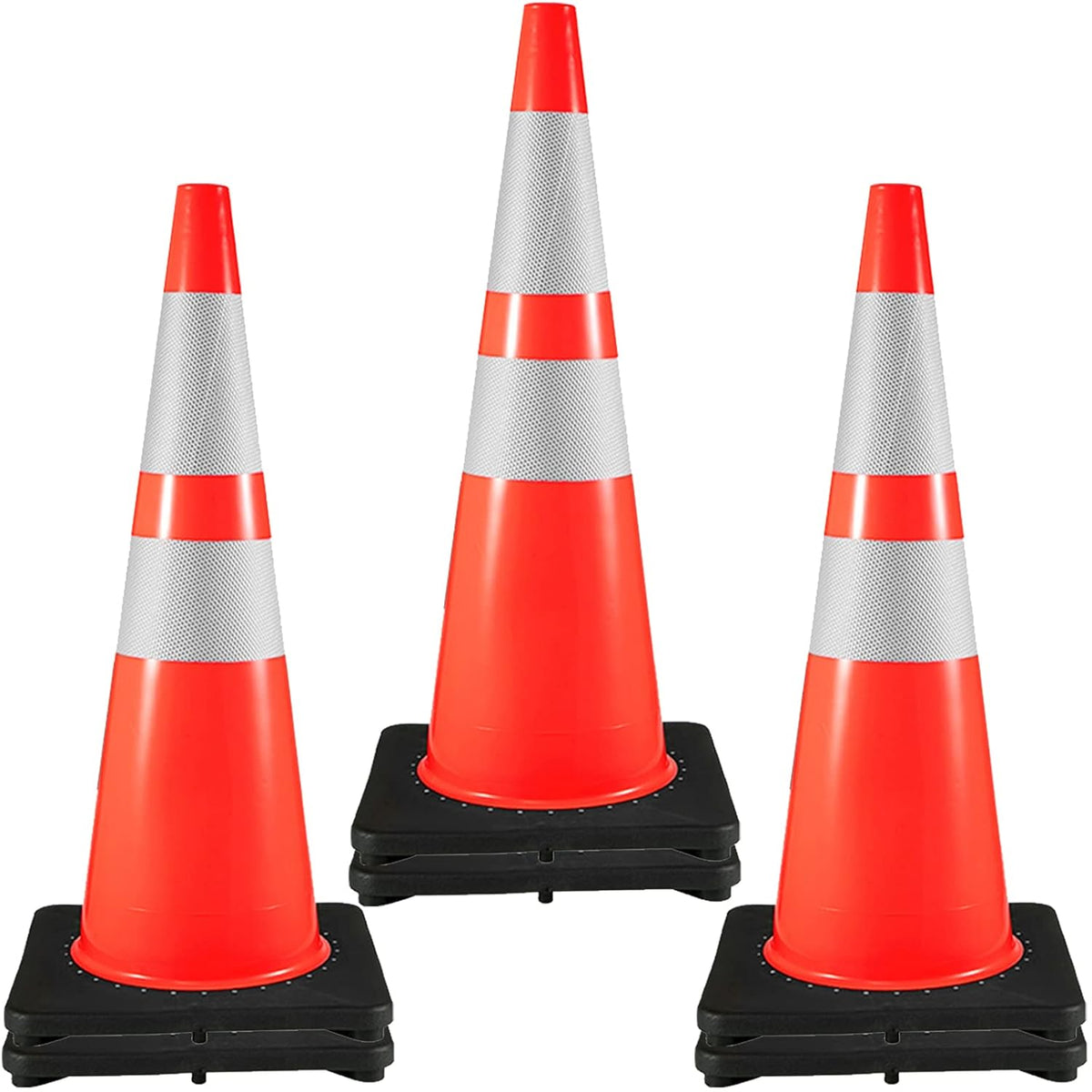 18 in PVC Orange Traffic Cone with Reflective Collar and Black Weighted Base C607
