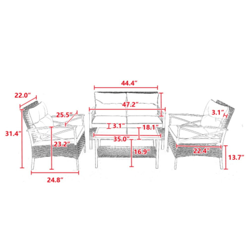 4 Piece Rattan Wicker Outdoor Corner Sofa Set with Cushion M120