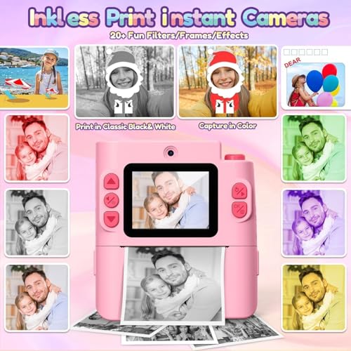 Instant Print Dual Lens Digital Camera with 32G SD Card Storage Bag Pink F18133
