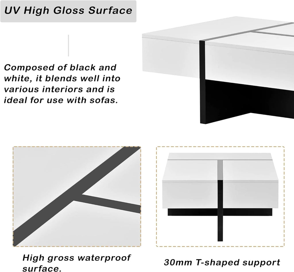 Rectangle Coffee Table with Large Drawer, High Gloss White G5771