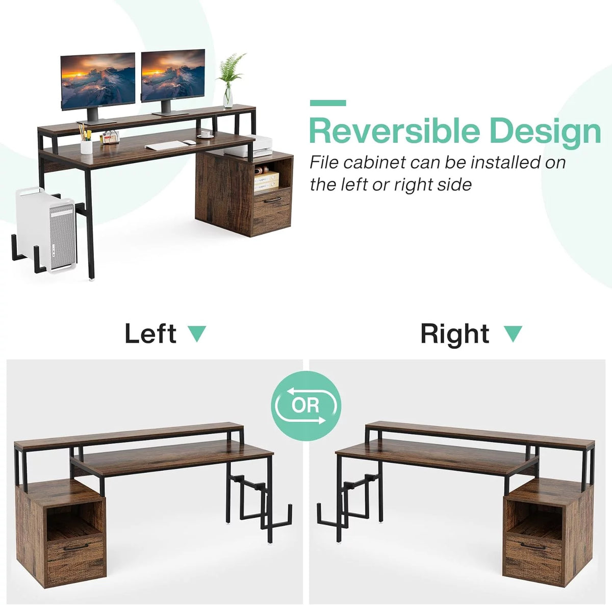 Brown Computer Desk with Monitor Stand and Drawer Q265