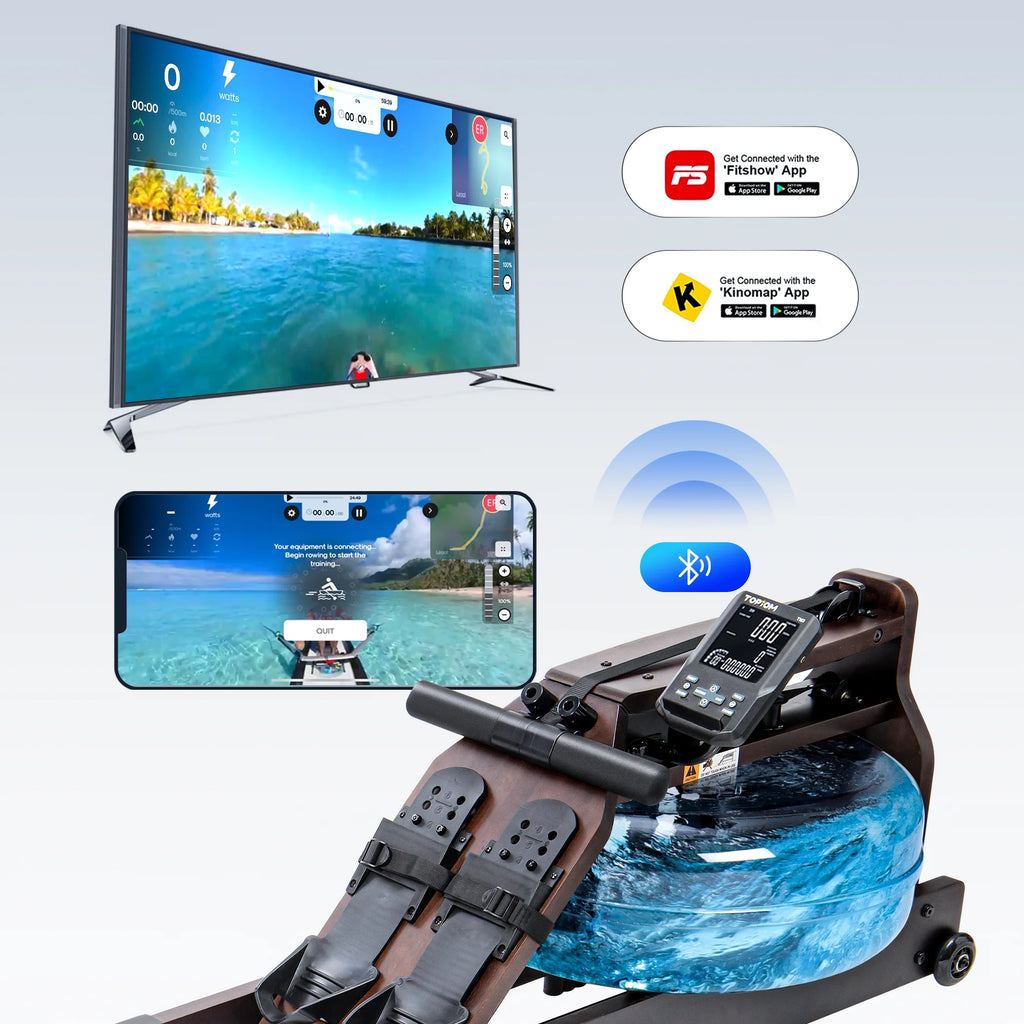 Water Rowing Machine with Performance Monitor Bluetooth 400 lbs Max Load G6141
