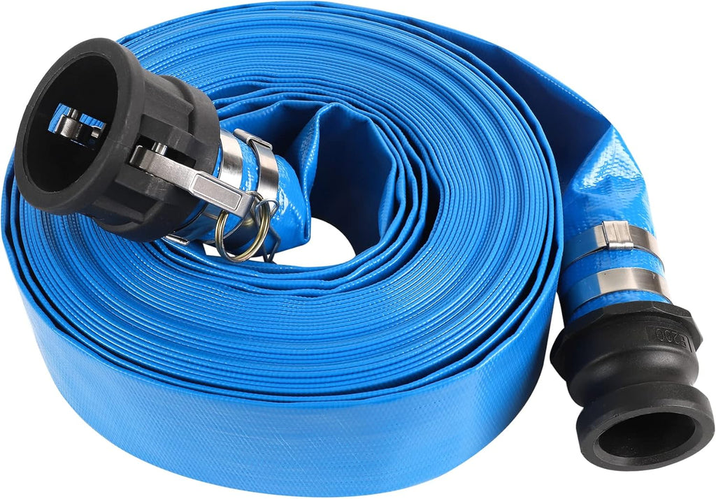 2 x 50FT Blue Discharge Hose with Camlock C and E Fittings, Reinforced PVC Lay Flat Backwash Hose Assembly V69915