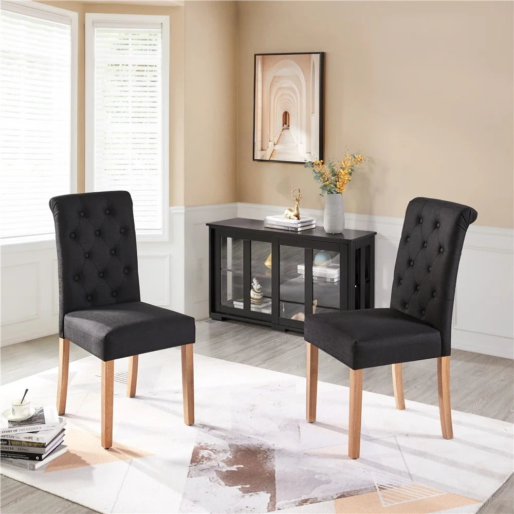Black Fabric Upholstered High Back Dining Chair, Set of 2 L28379