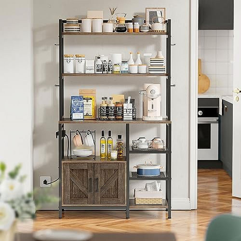 6-Tier Microwave Stand with Cabinet and Side Hooks R392684