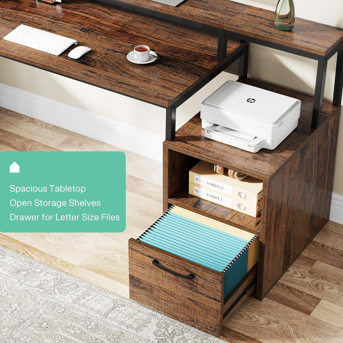 Brown Computer Desk with Monitor Stand and Drawer Q265
