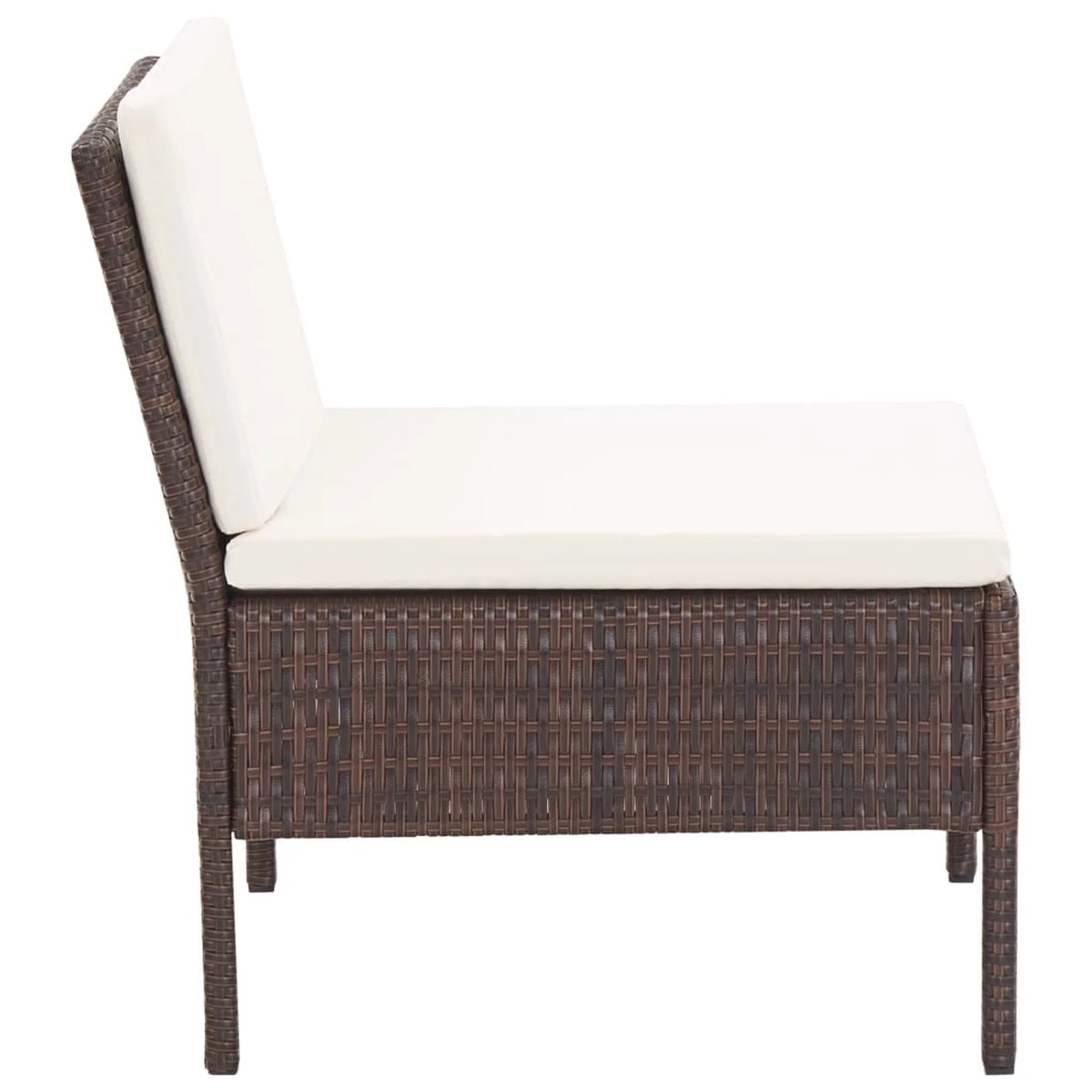 5 Piece Outdoor Conversation Set with White Cushion and Coffee Table Brown Poly Rattan E62126