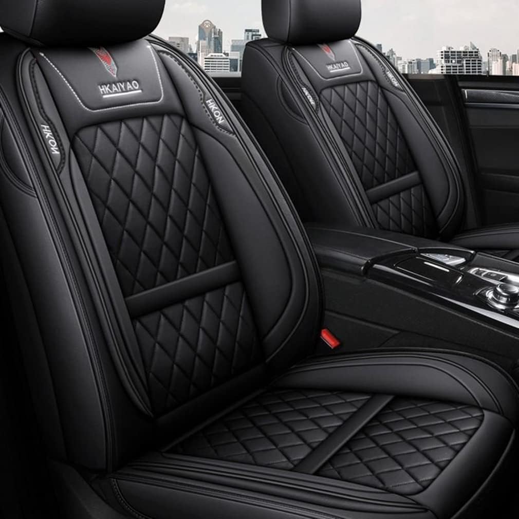 5 Car Seat Covers Full Set Waterproof Faux Leather Black N539
