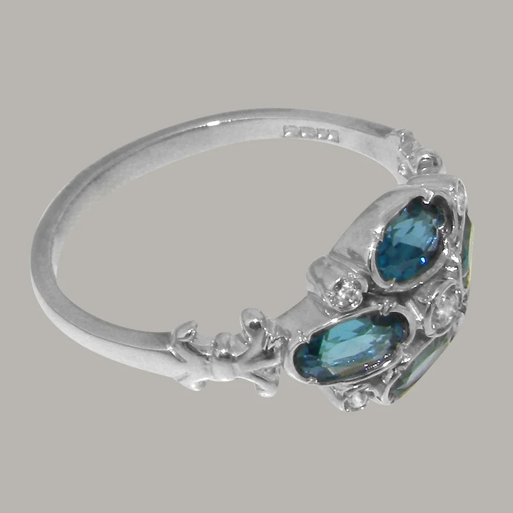 Sterling Silver Ring with Cubic Zirconia & London Blue Topaz Womens Engagement Ring S20751