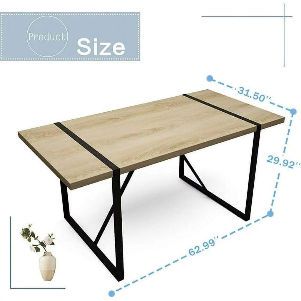 63 Inch Rectangular Wood and Metal Dining Table L797949