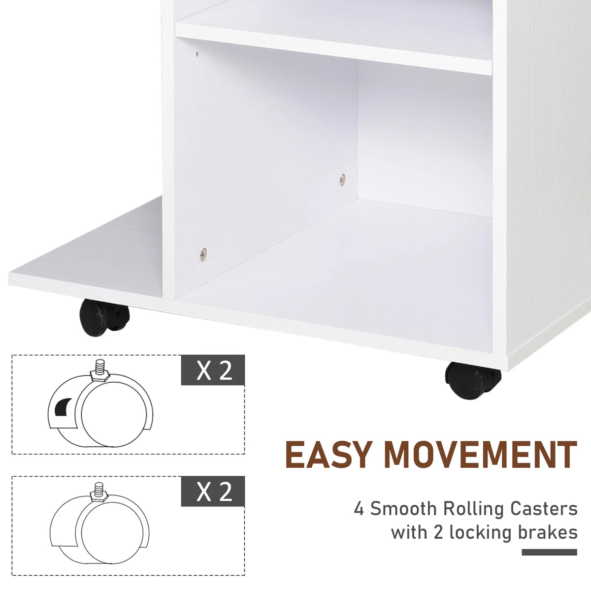 Printer Table Desk with Wheels and Adjustable Shelf E6508