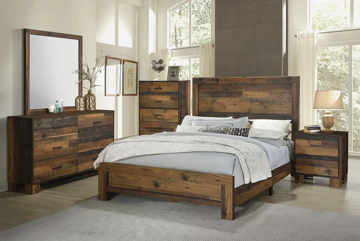 4-piece Eastern King Panel Bedroom Set Rustic Pine P86082