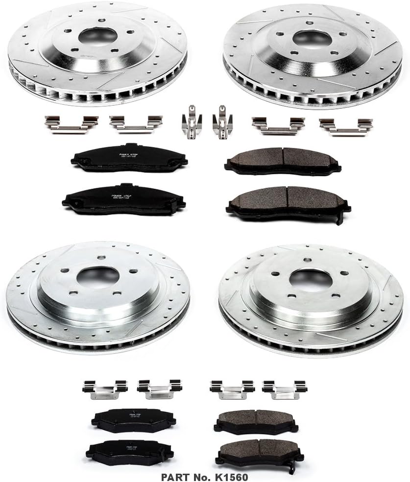 Front and Rear Carbon Fiber Brake Pads with Drilled & Slotted Brake Rotors Kit L164395