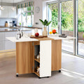 Folding Dining Table with 6 Wheels, Drawer and Storage Shelf, White and Wood Grain P504