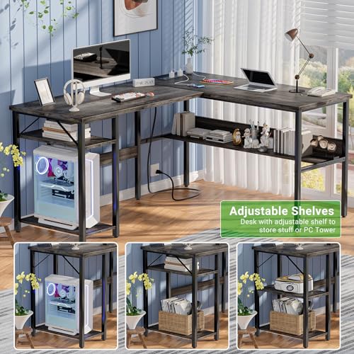 L Shaped Desk with LED Light and Power Outlet C870
