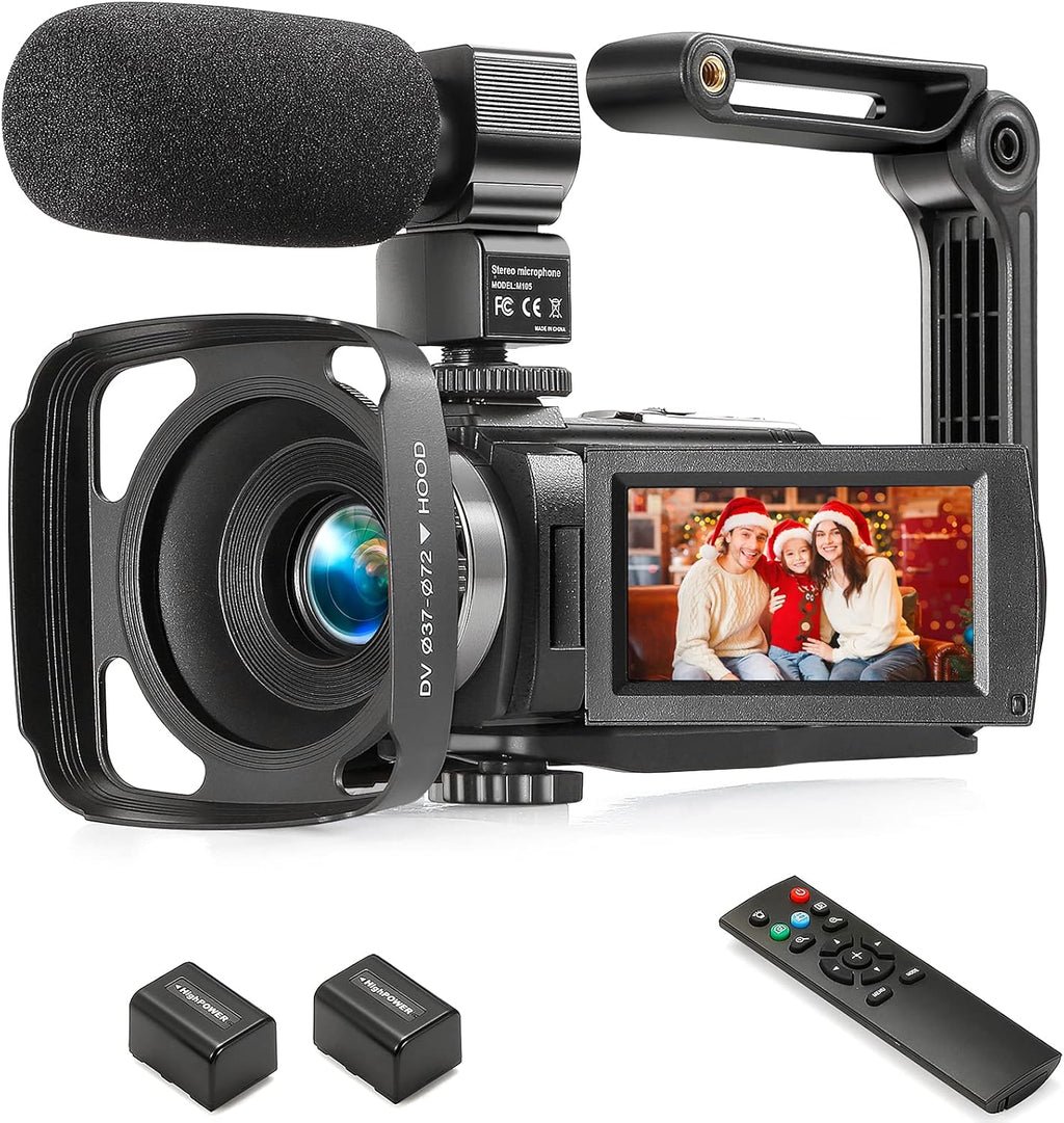 Camcorder 1080P Video Camera 36MP 3.0 Inch IPS Touch Screen IR Night Vision 16X Digital Zoom with External Microphone Handheld Stabilizer Remote Control T53274