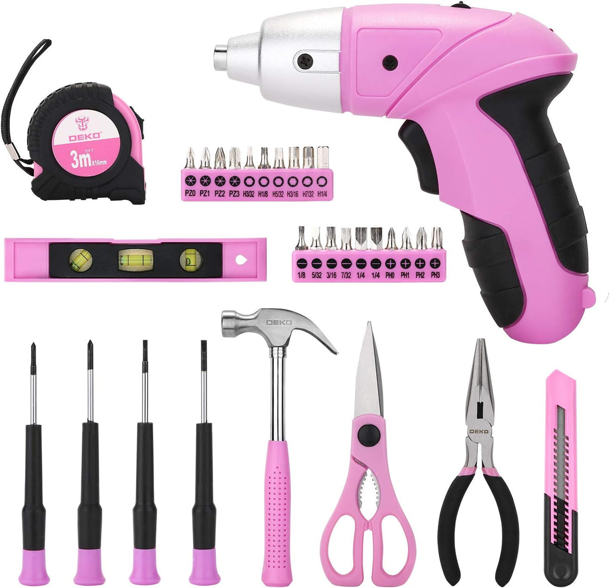 98 Piece Pink Hand Tool Set with Plastic Toolbox Storage Case U10020