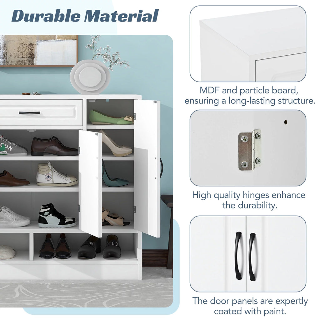 White 8 Adjustable Shelves Shoe Storage Cabinet I645406