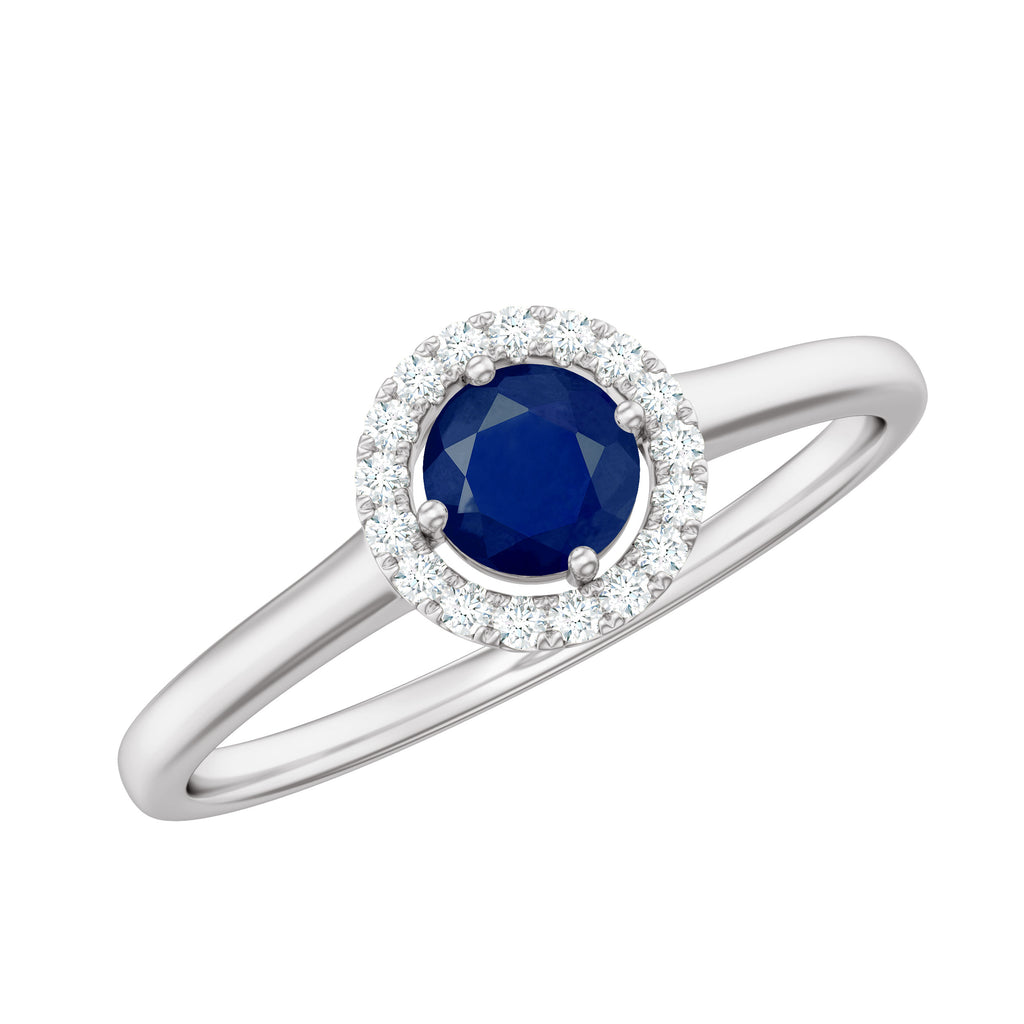 Blue Sapphire and Diamond Halo Engagement Ring, 925 Sterling Silver, US 4.00 N791