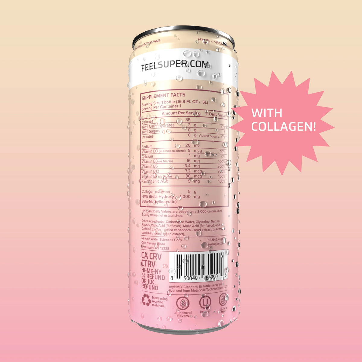 Strawberry Cream HMB-infused Seltzer with Vitamin D3, B-Complex, Caffeine, and Collagen (12 fl oz cans) S9246
