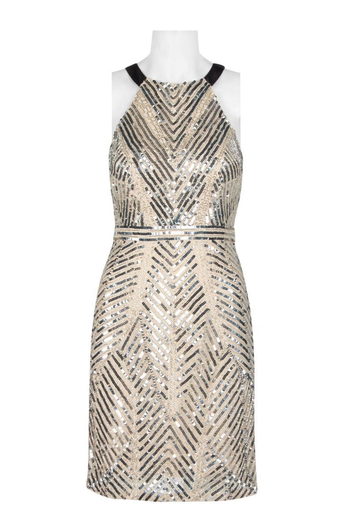 Champagne Halter Neck Bodycon Sequin Dress F8777