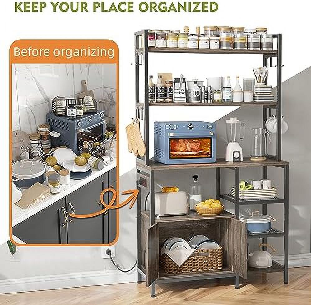 6-Tier Microwave Stand with Cabinet and Side Hooks R392684