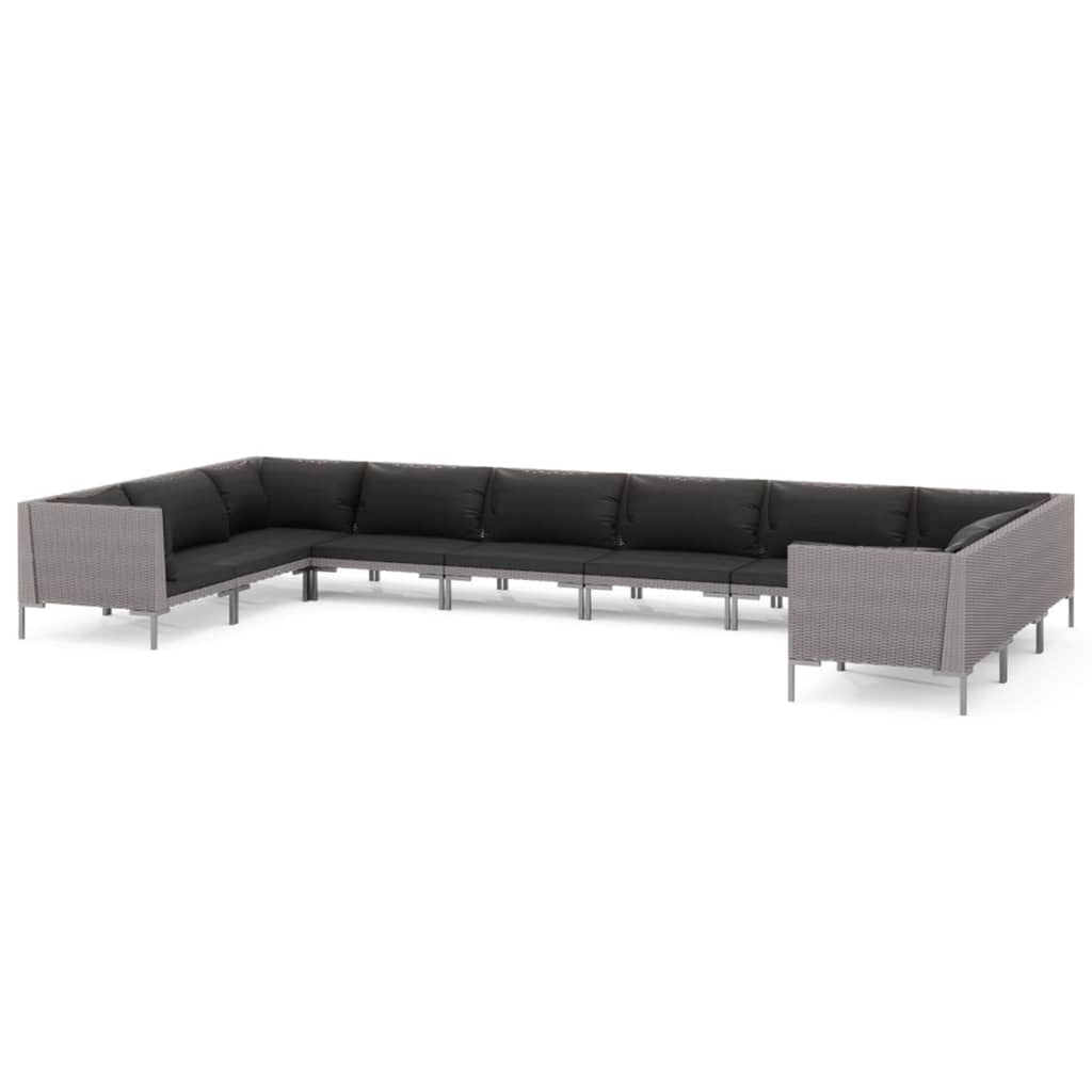 10 Piece Patio Set with Cushions Poly Rattan Dark Gray O3170