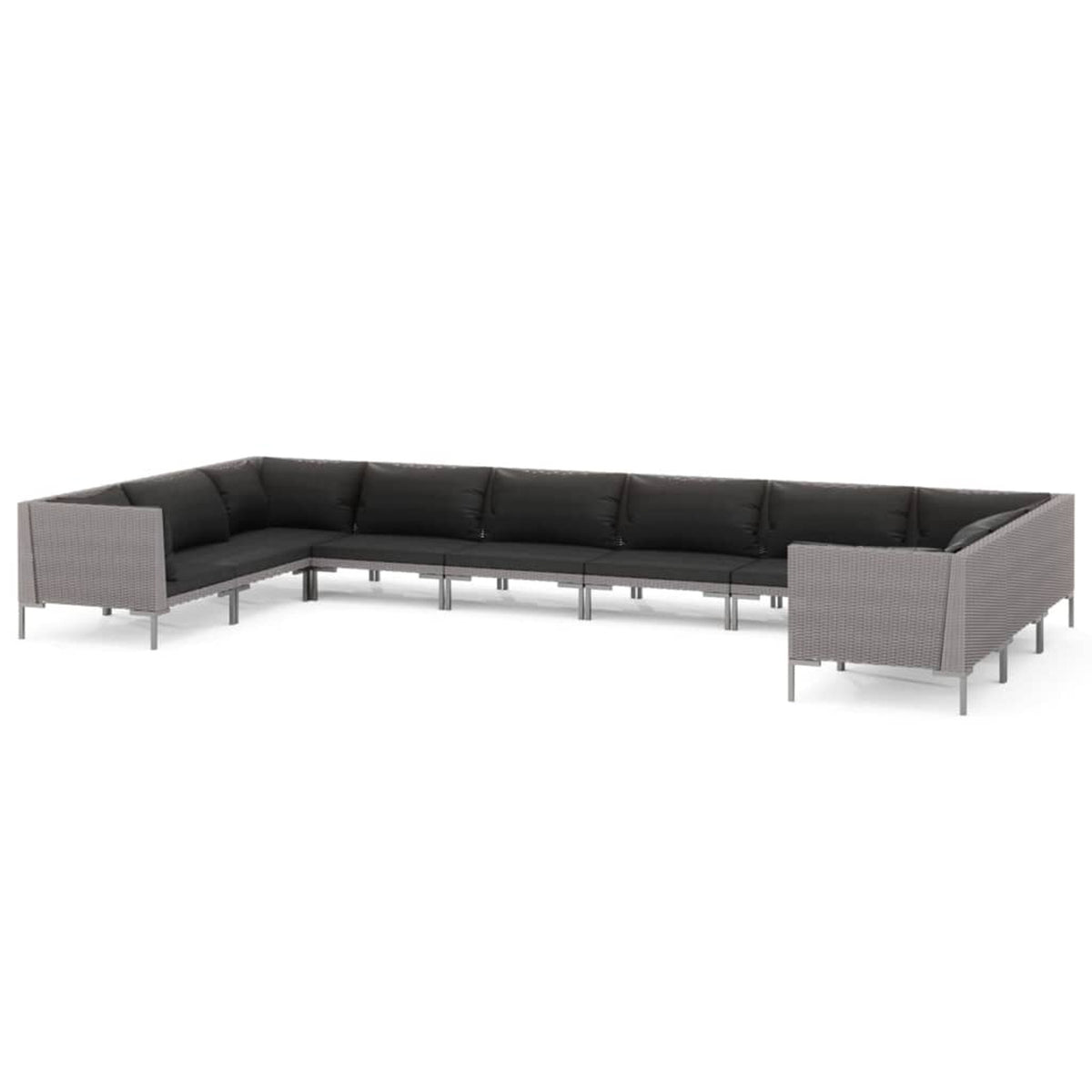 10 Piece Patio Set with Cushions Poly Rattan Dark Gray O3170
