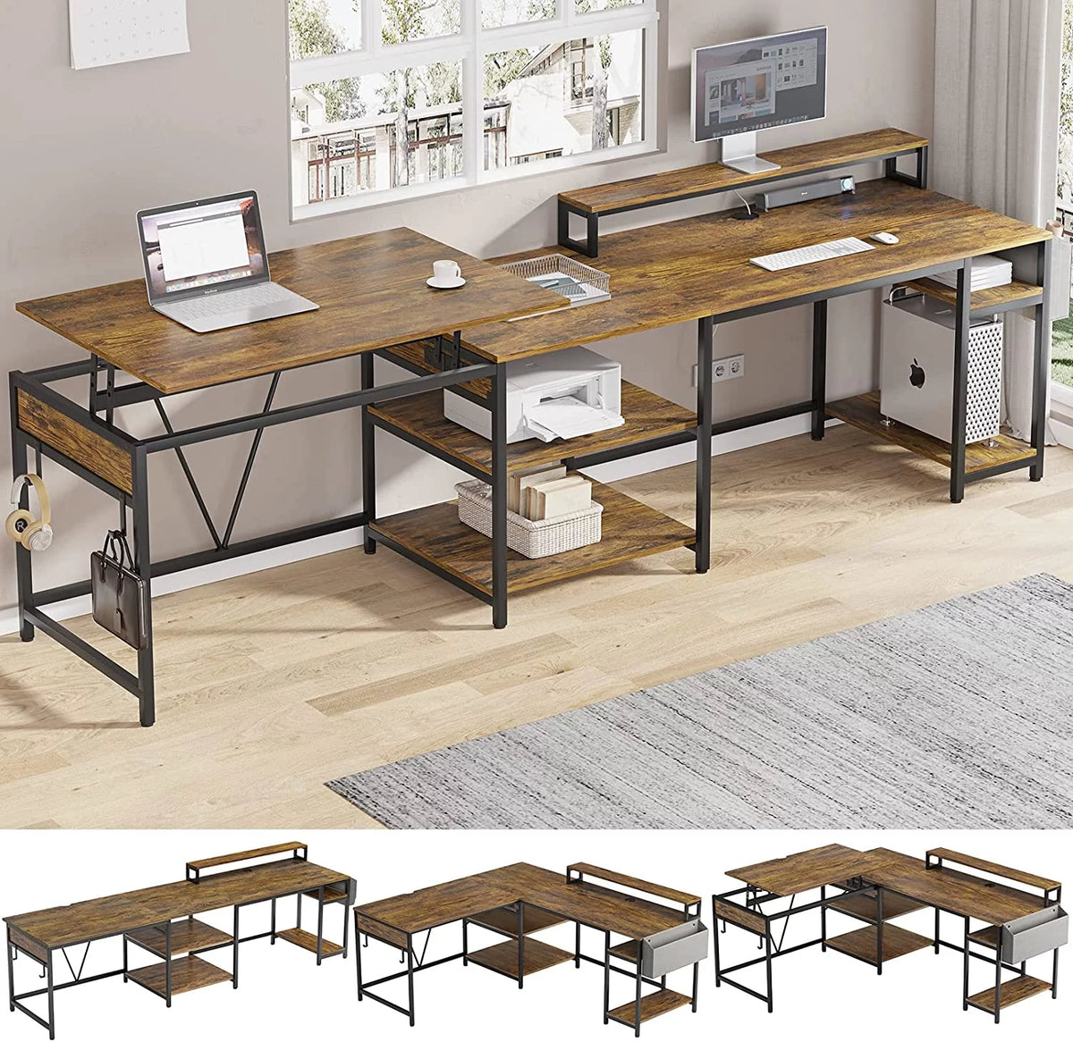 L Shaped Desk with Lift Top and Storage Shelves X7205