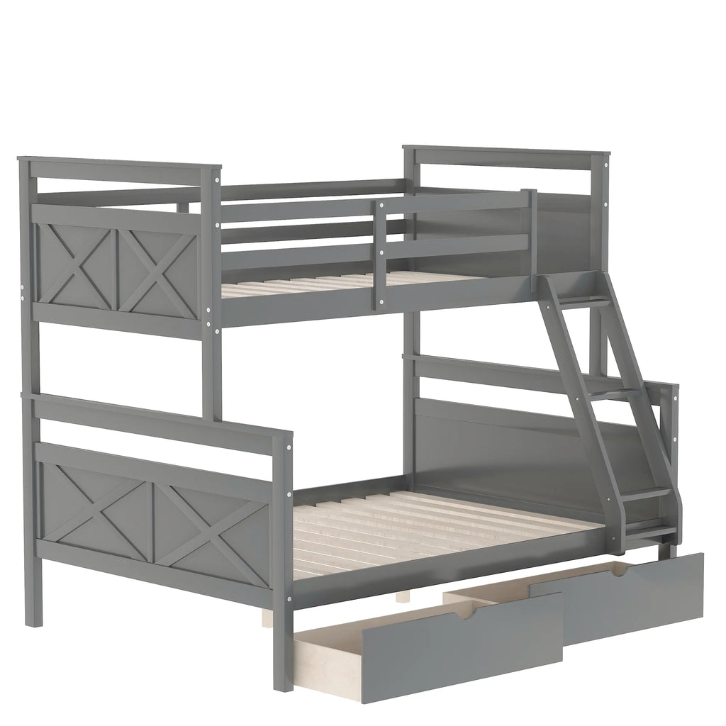 Gray Wood Convertible Bunk Bed with Drawers B140