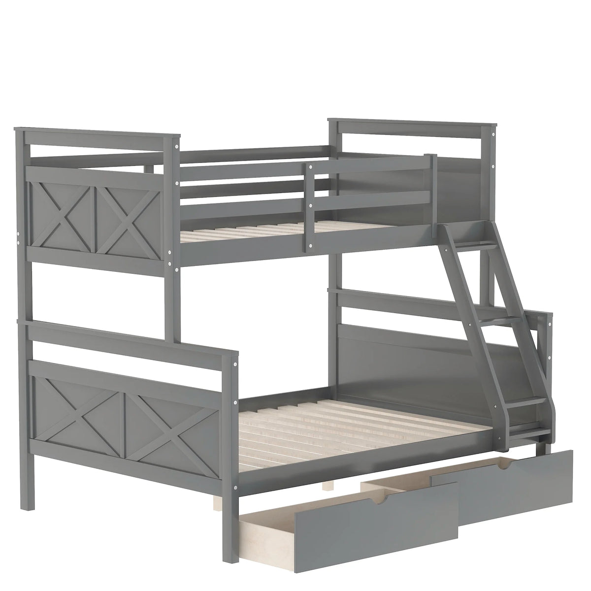 Gray Wood Convertible Bunk Bed with Drawers B140