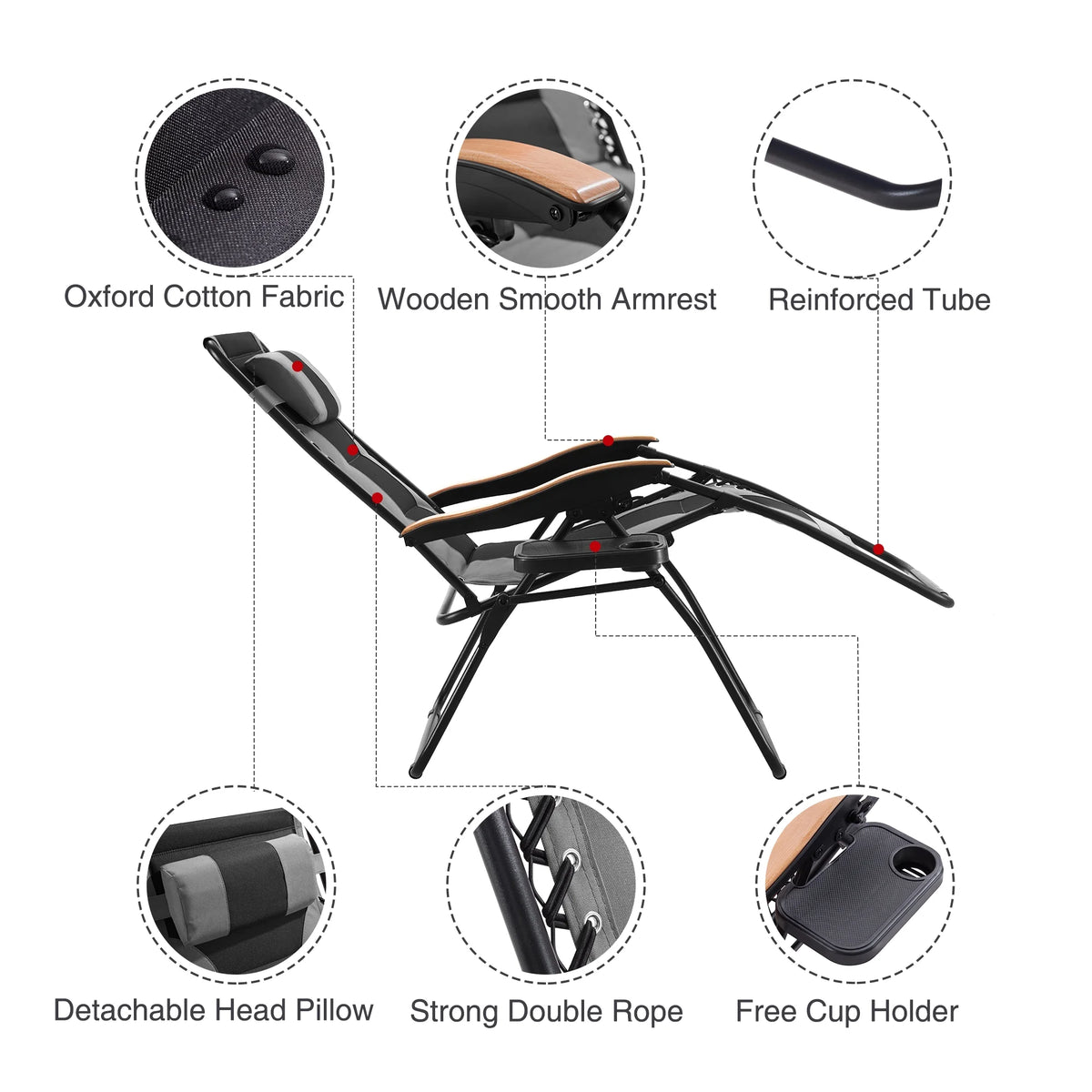 Gray Zero Gravity Padded Folding Chair with Cup Holder X55060