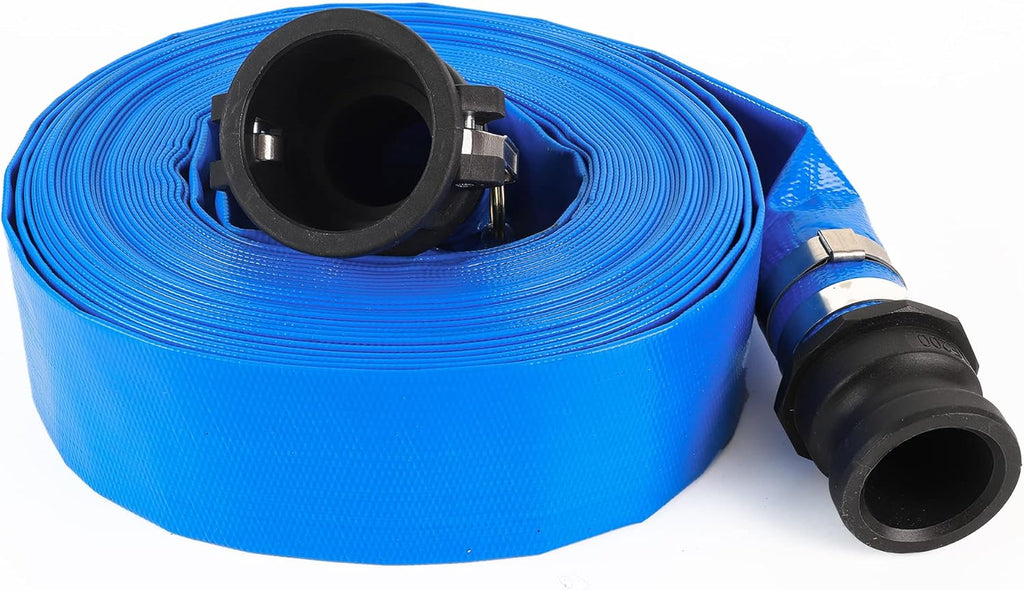 2 x 50FT Blue Discharge Hose with Camlock C and E Fittings, Reinforced PVC Lay Flat Backwash Hose Assembly V69915