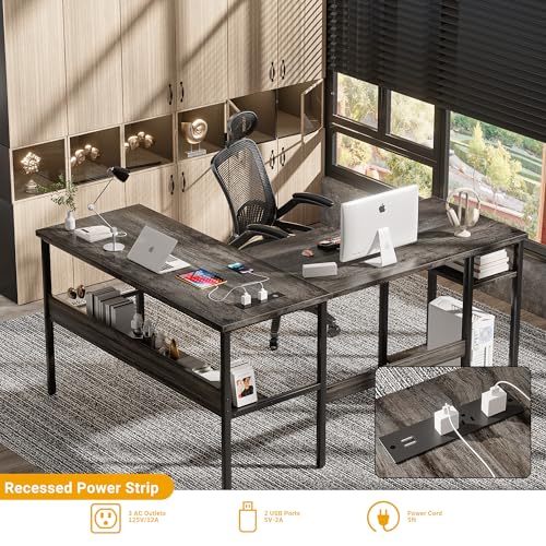 L Shaped Desk with LED Light and Power Outlet C870