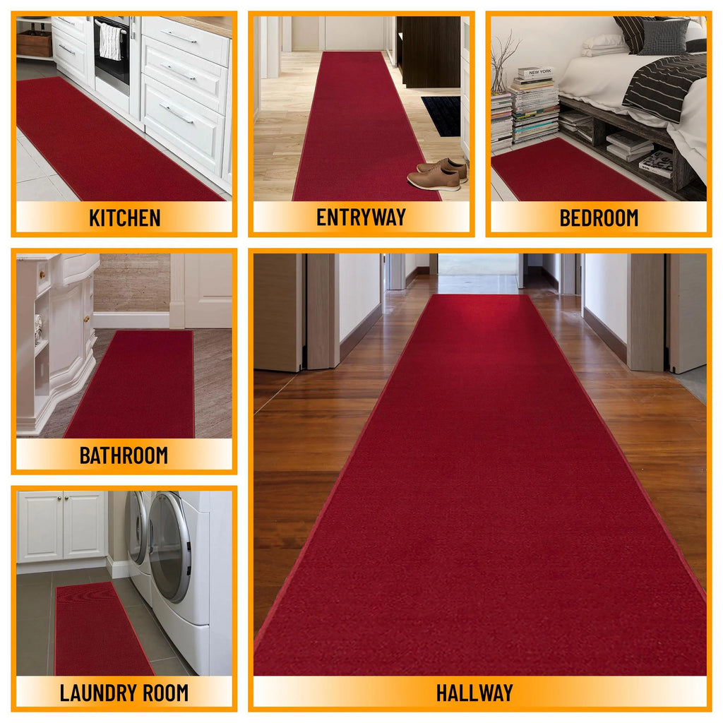 Red Non-Slip Rubberback Runner Rug, 1'10" x 12' L890