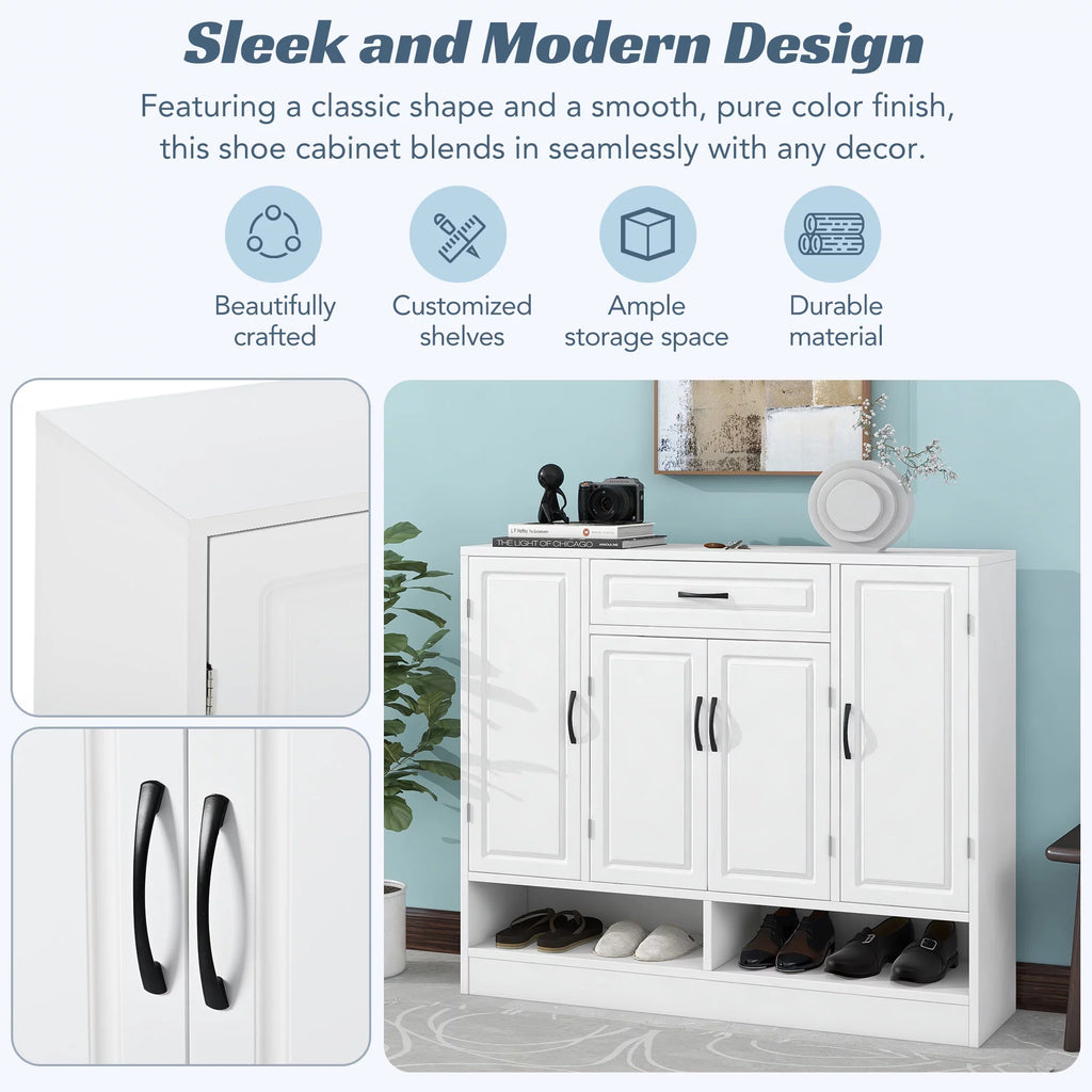 White 8 Adjustable Shelves Shoe Storage Cabinet I645406