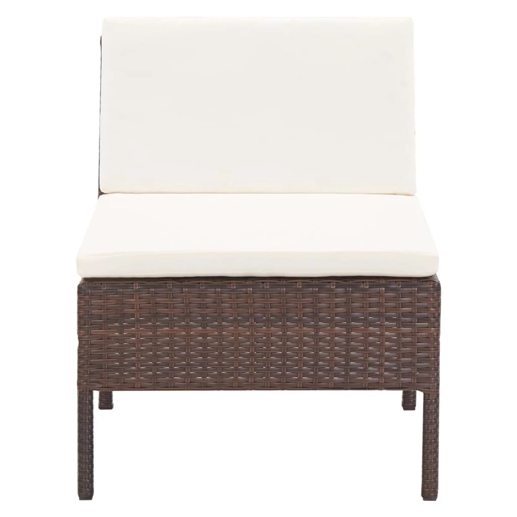 5 Piece Outdoor Conversation Set with White Cushion and Coffee Table Brown Poly Rattan E62126